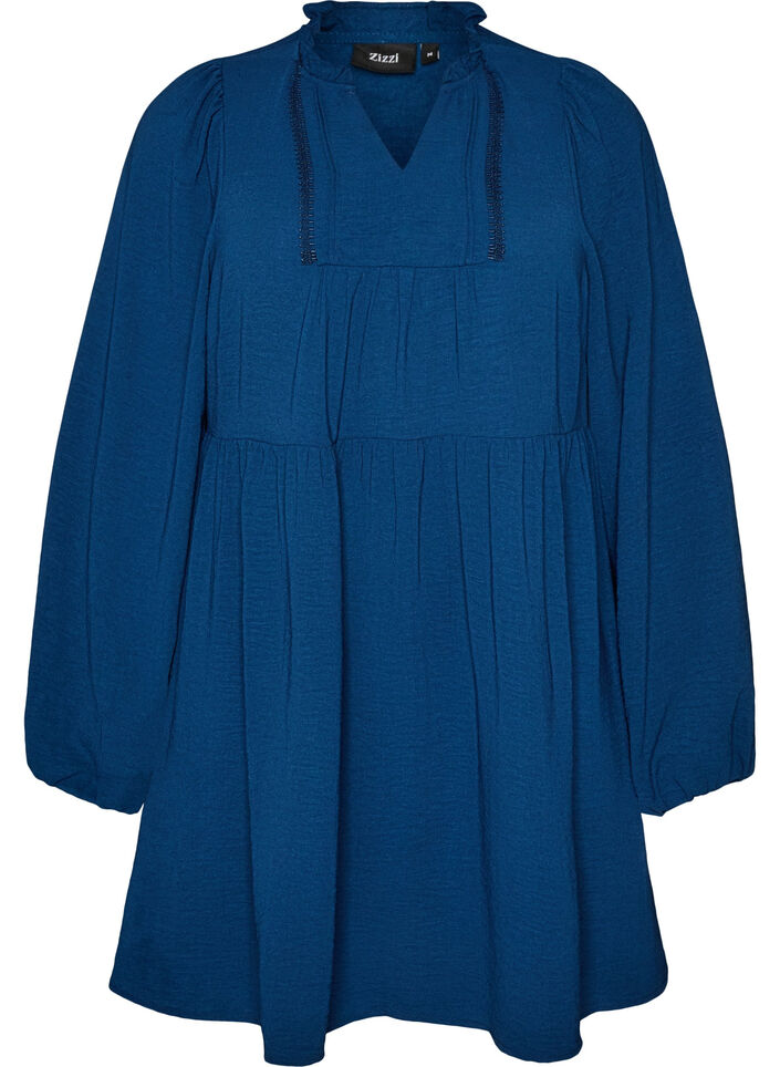 A-lijn jurk met een empirelijn, Blauw, Packshot image number 0