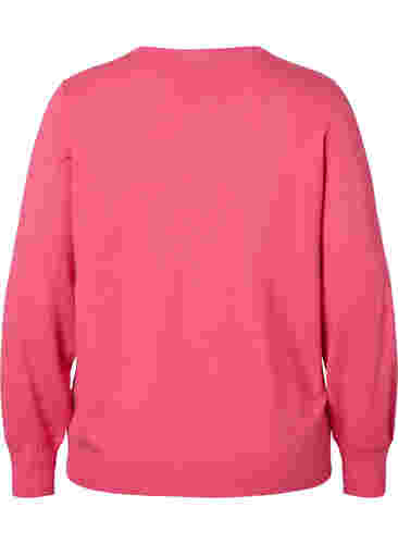 Effen gekleurde gebreide trui met ribdetails, Hot Pink Mel., Packshot image number 1