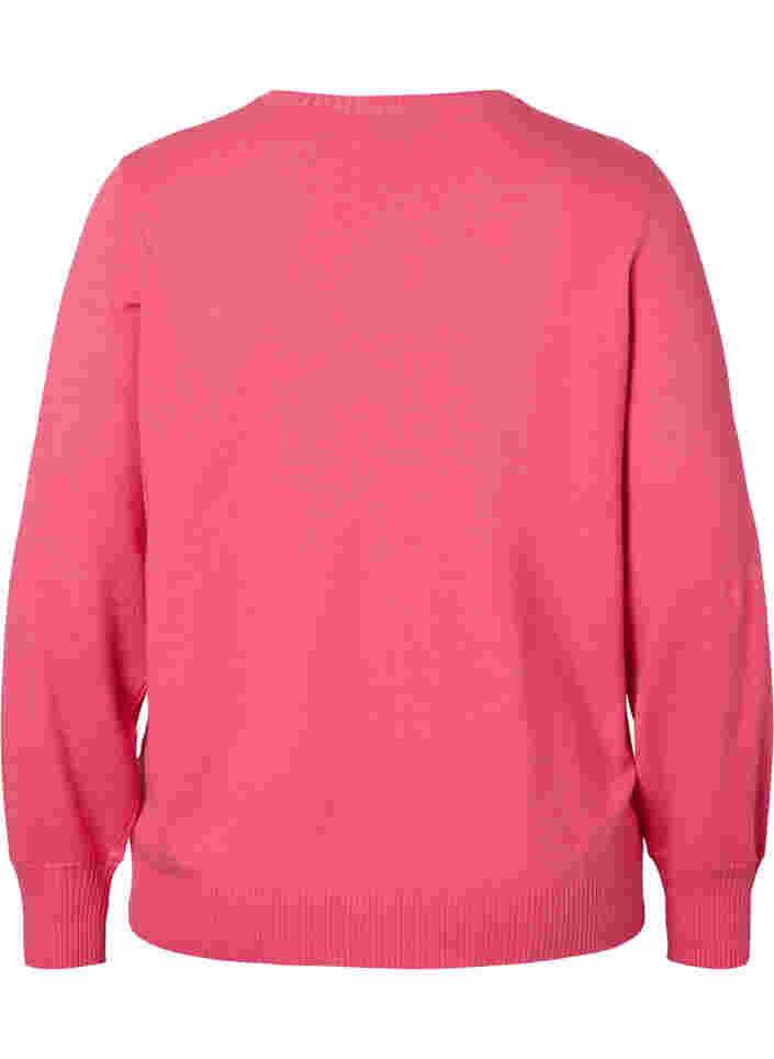 Effen gekleurde gebreide trui met ribdetails, Hot Pink Mel., Packshot image number 1