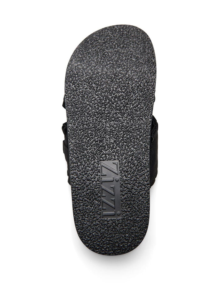 Large - Sandale &agrave; brides crois&eacute;es et bords volant&eacute;s, Noir, Packshot image number 4