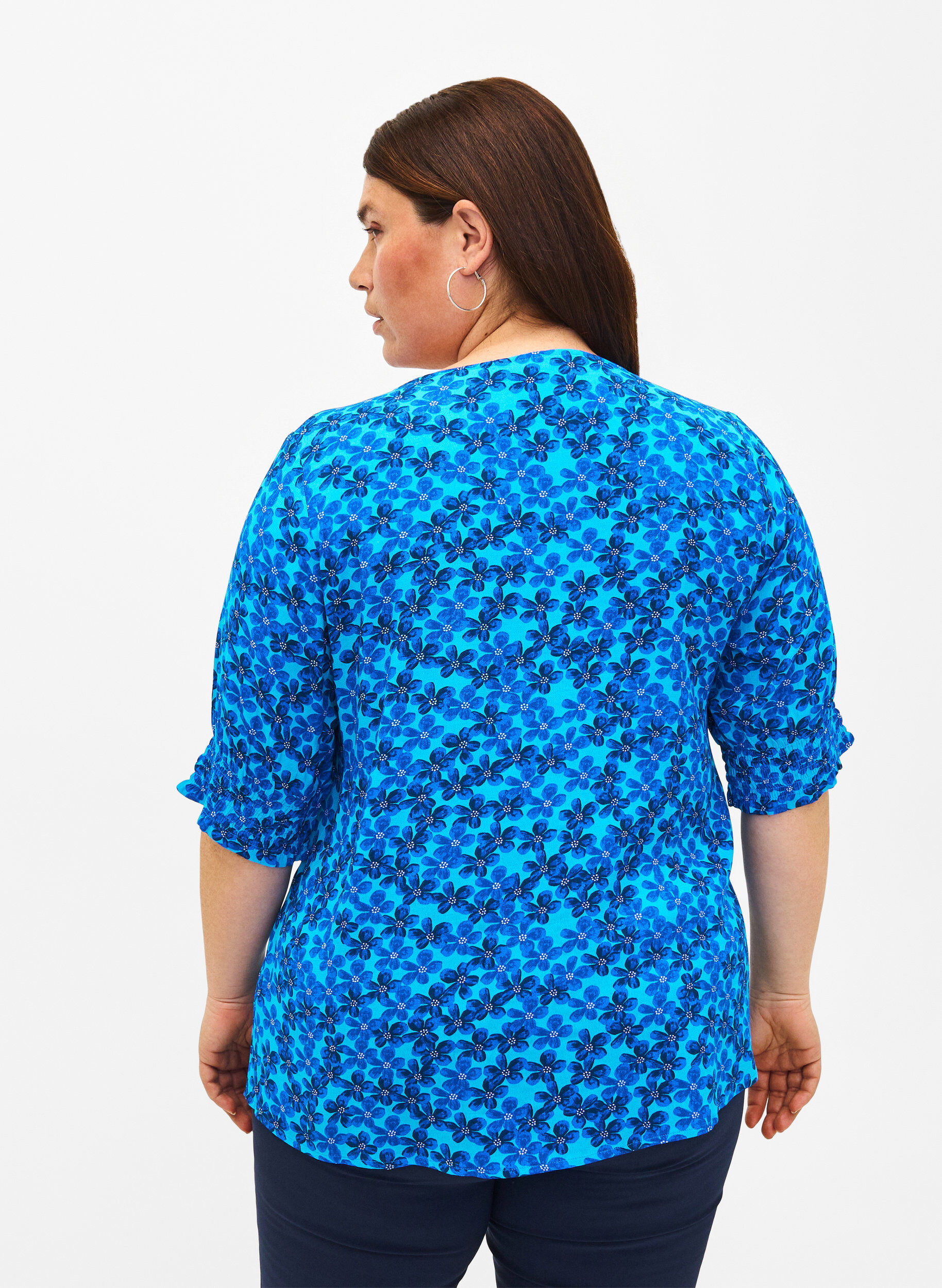ZizziViscose blouse met knopen, Blue Small Flower, Model image number 1