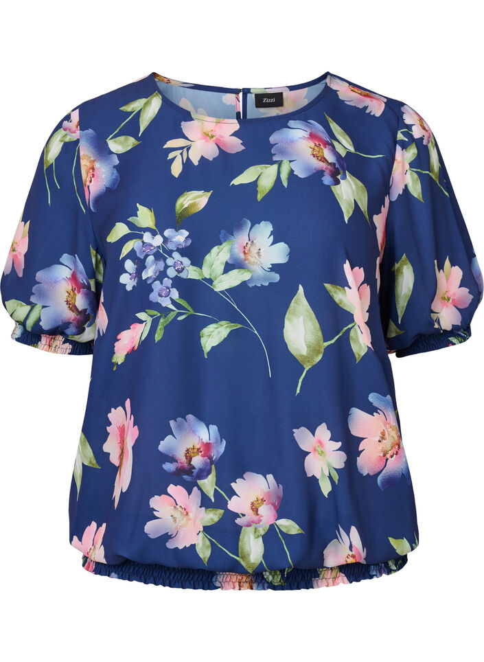 Bloemenblouse met smock, Blueprint Flower AOP, Packshot image number 0