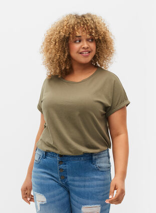 T-shirt à manches courtes en coton mélangé, Dusty Olive, Model image number 0