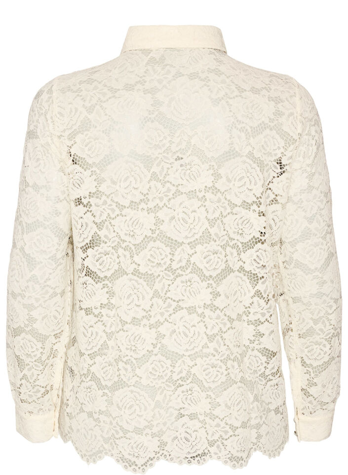 Kanten shirt met parelknopen, Vanille, Packshot image number 1