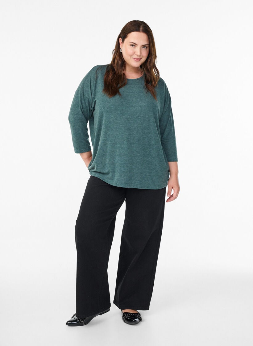 Blouse en jersey avec manches 3/4, Vert fonc&eacute;, Model image number 1