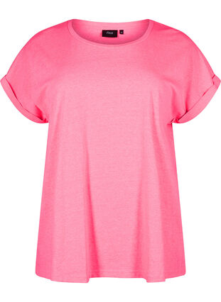 T-shirt van katoen in neon kleur, Neon pink, Packshot image number 0