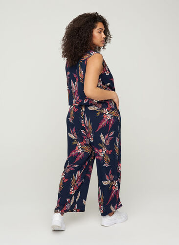 Viscose jumpsuit met tailleband en v-hals, Indian Summer Flower, Model image number 0