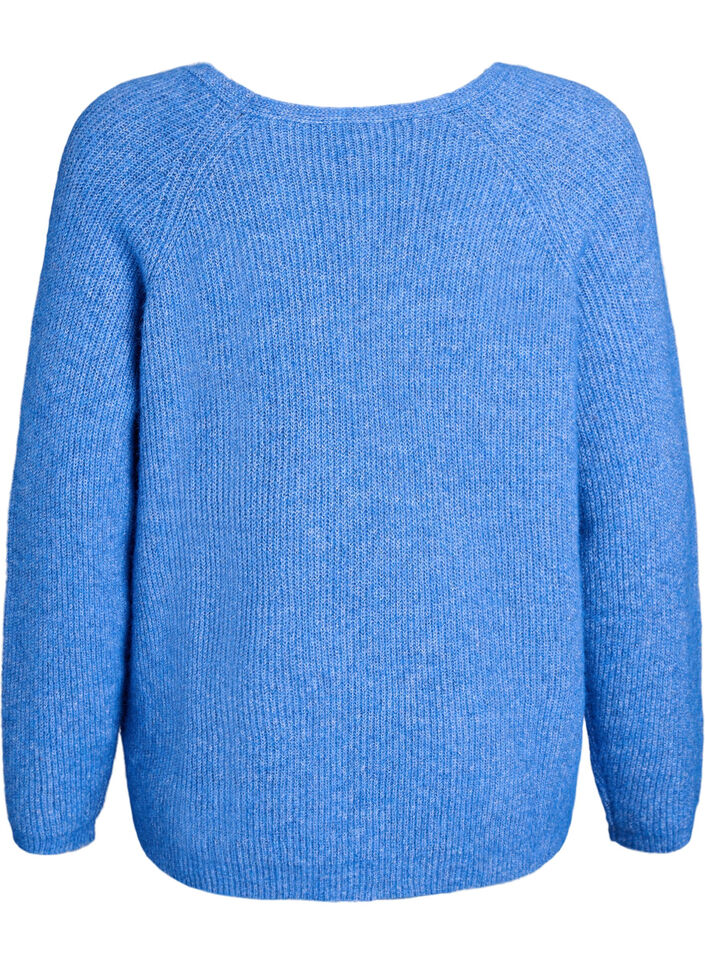 Blouse en maille &agrave; col V et manches raglan, Bleu, Packshot image number 1