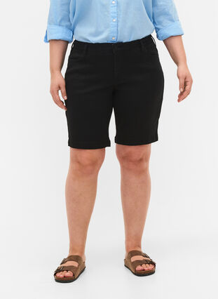 slim fit Emily shorts met normale taille, Black solid, Model image number 3
