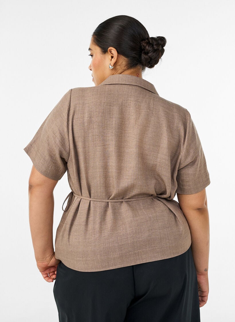 Chemise cache-c&oelig;ur &agrave; nouer, Marron, Model image number 2