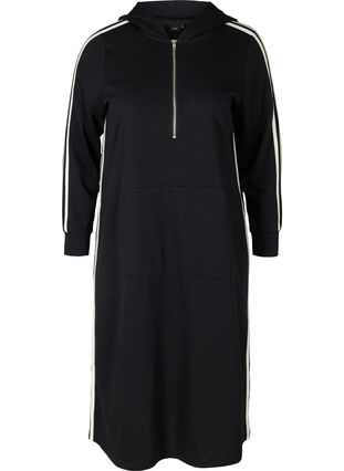 Robe pull longue avec capuche et poche, Black, Packshot image number 0