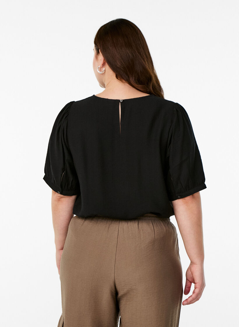Viscose blouse met 1/2 mouwen, Zwart, Model image number 2