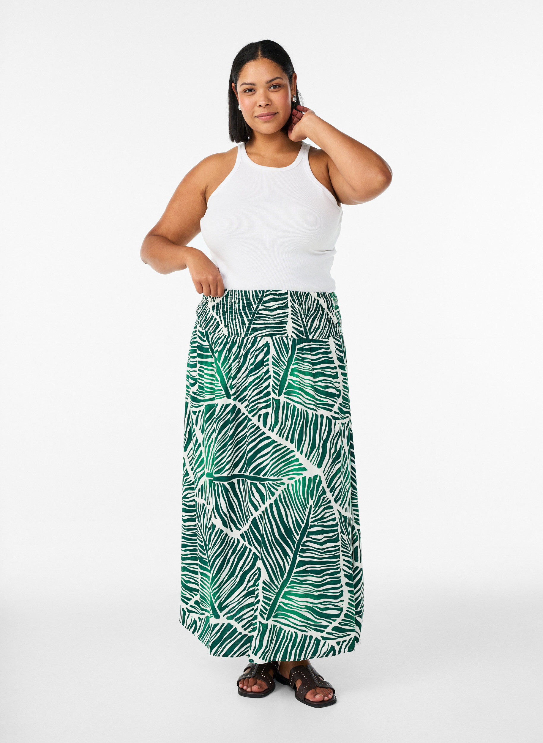 Viscose maxi-rok met smock, Groen, Model