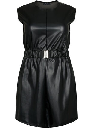 Korte jurk in lederlook, Black, Packshot image number 0