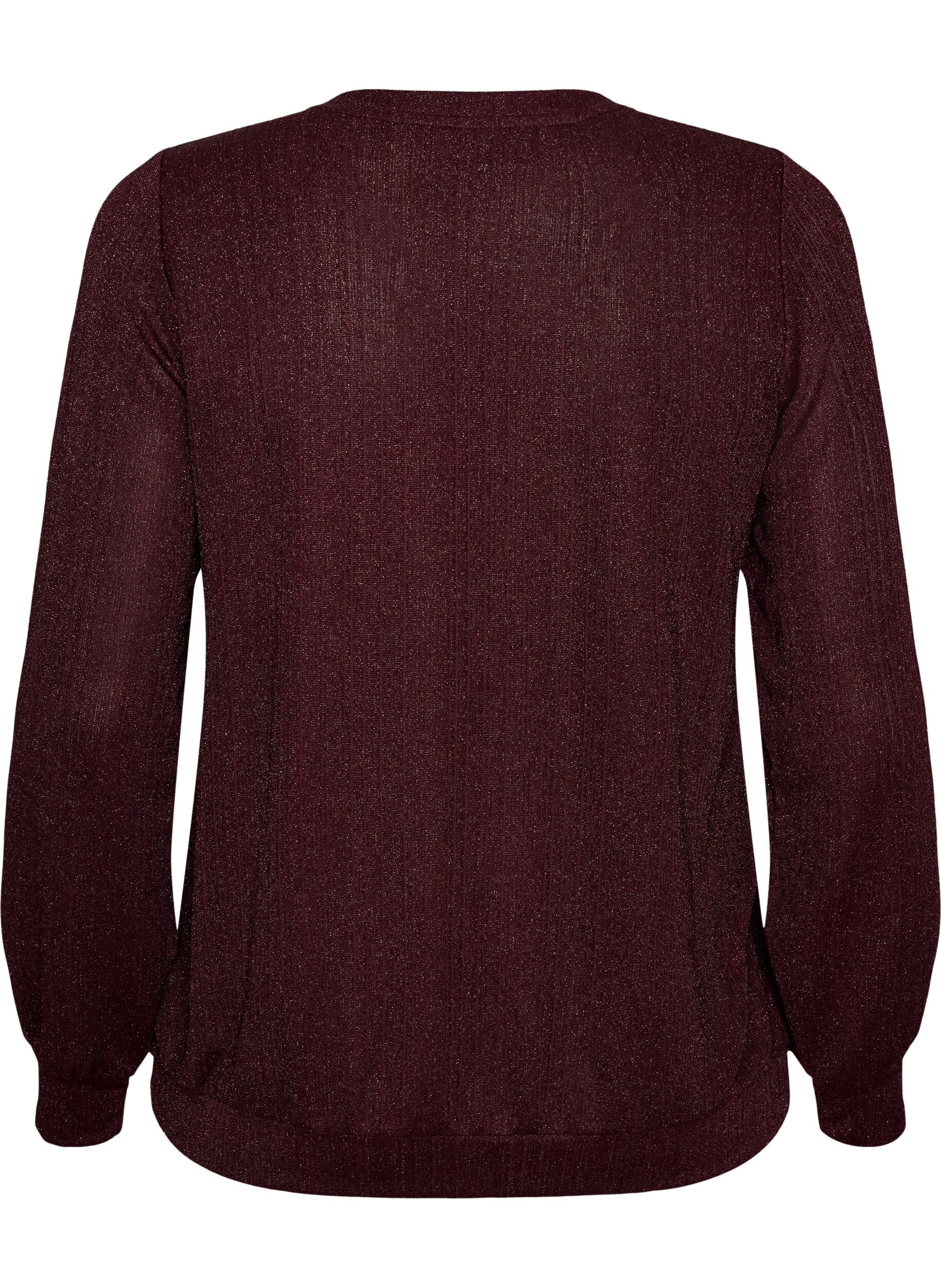 ZizziBlouse avec texture verticale et fils scintillants, Bordeaux, Packshot image number 1