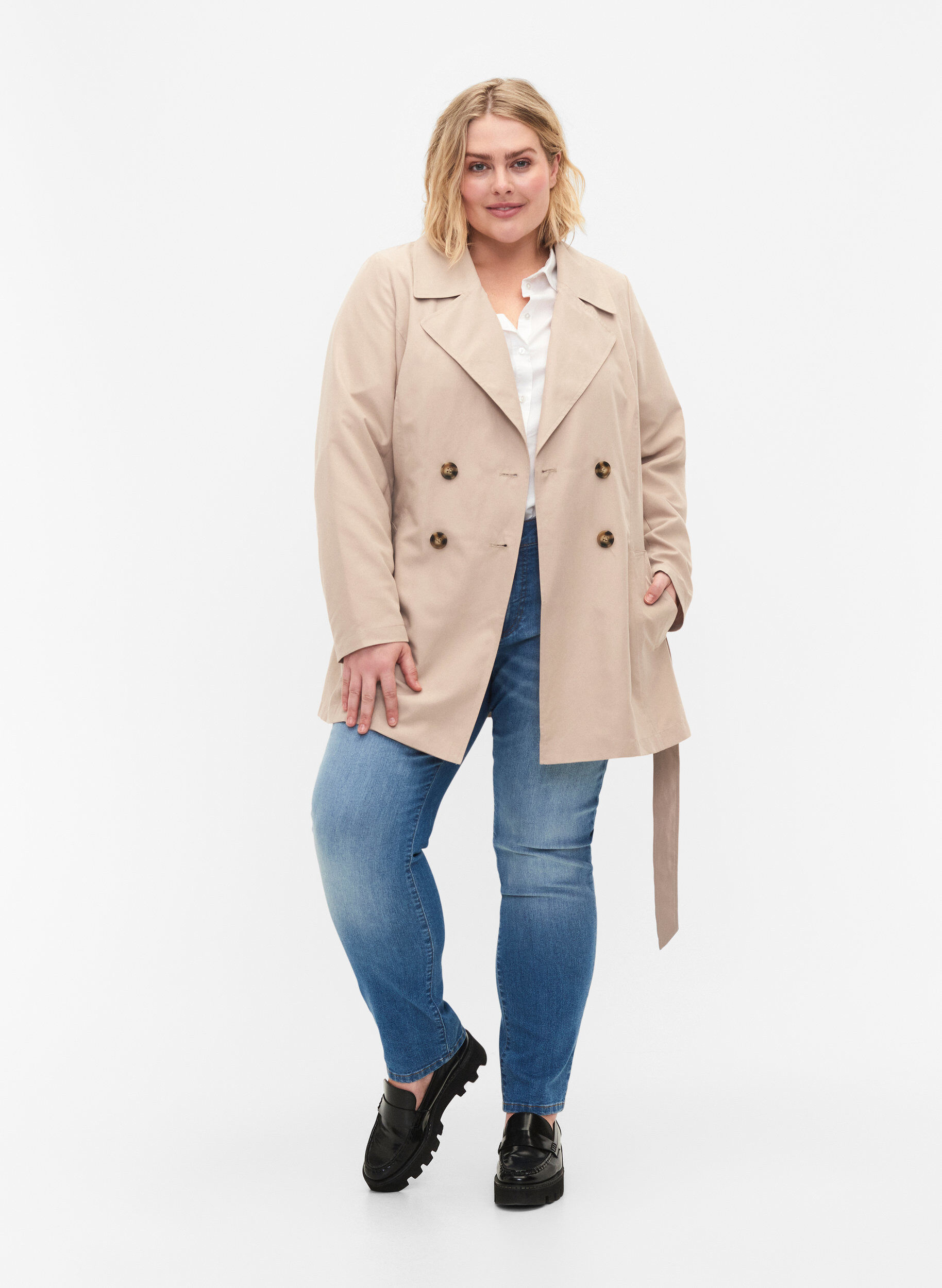 Zizzi Trench-coat avec ceinture et poches, Nomad, Model image number 2