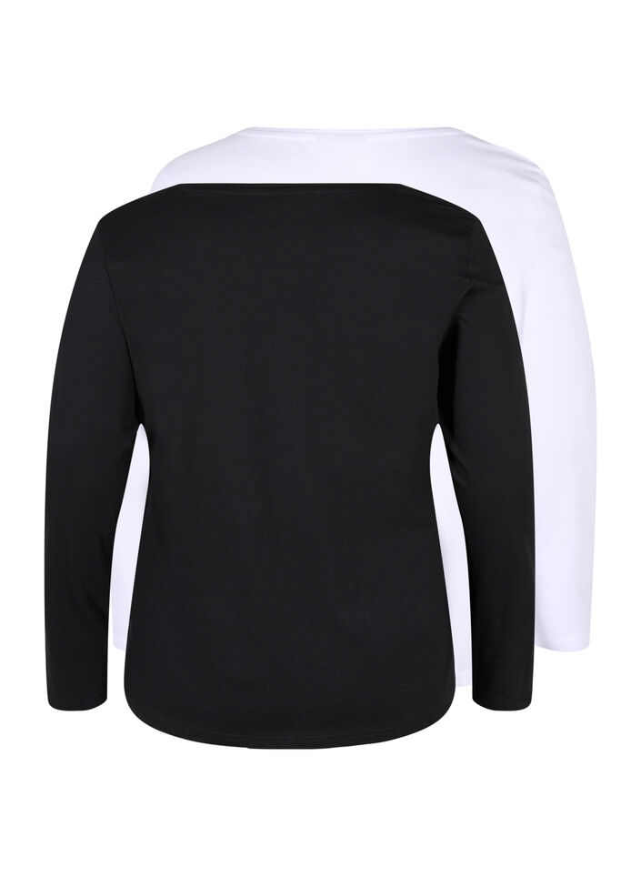 Set van 2 basic tops in katoen , Black/Bright W, Packshot image number 1