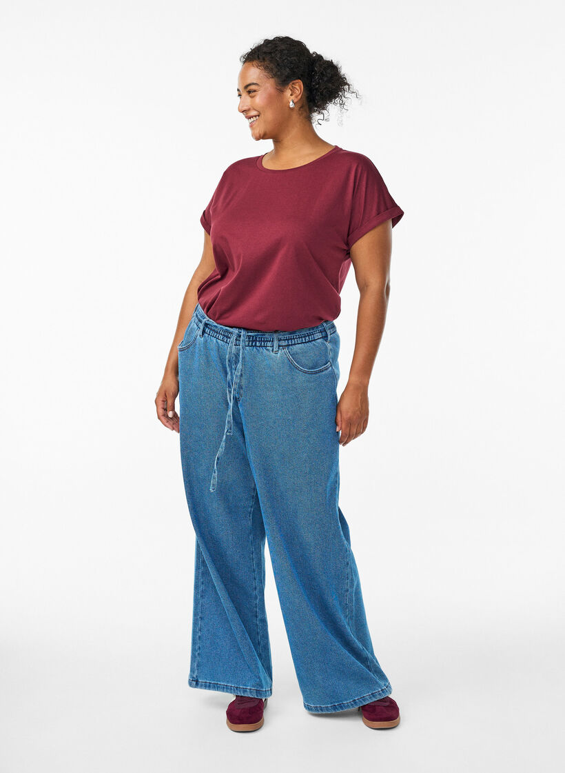 T-shirt met korte mouwen in een katoenmix, Donker Bordeaux, Model image number 1