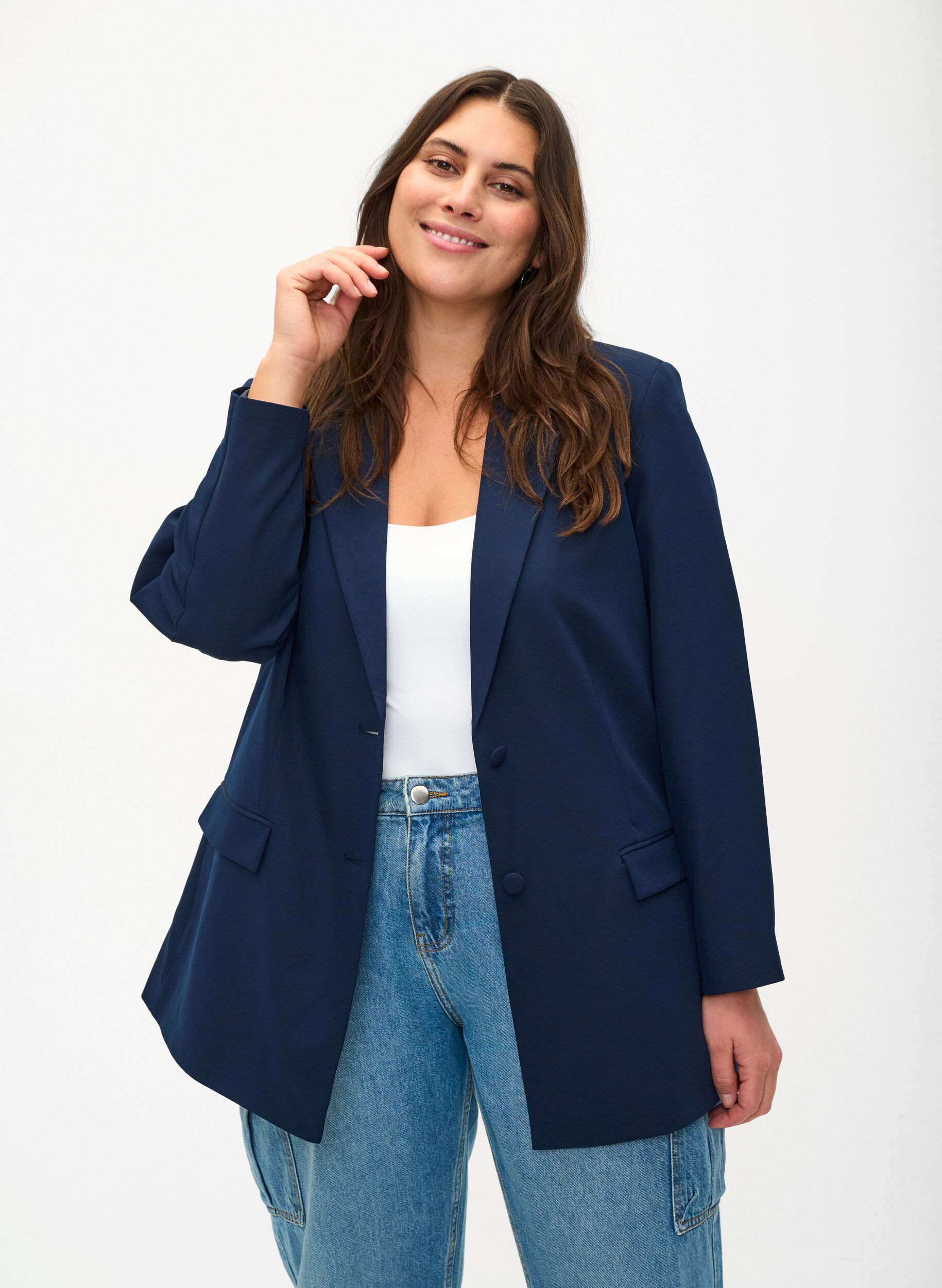 ZizziKlassieke blazer met knoopsluiting, Navy Blazer, Model image number 0