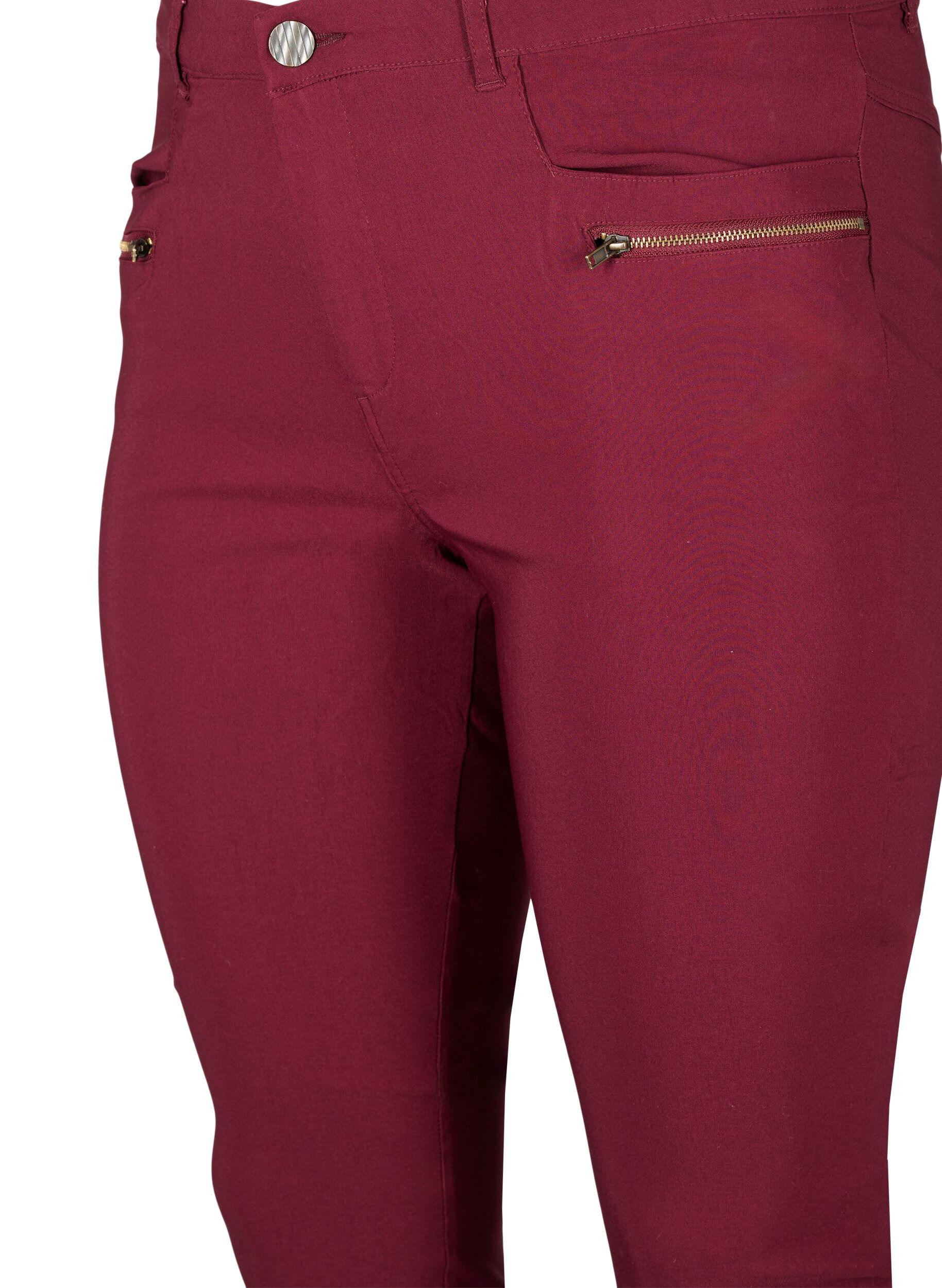 Zizzi Pantalon moulant avec d&eacute;tails de fermetures &eacute;clairs , Bordeaux, Packshot image number 2
