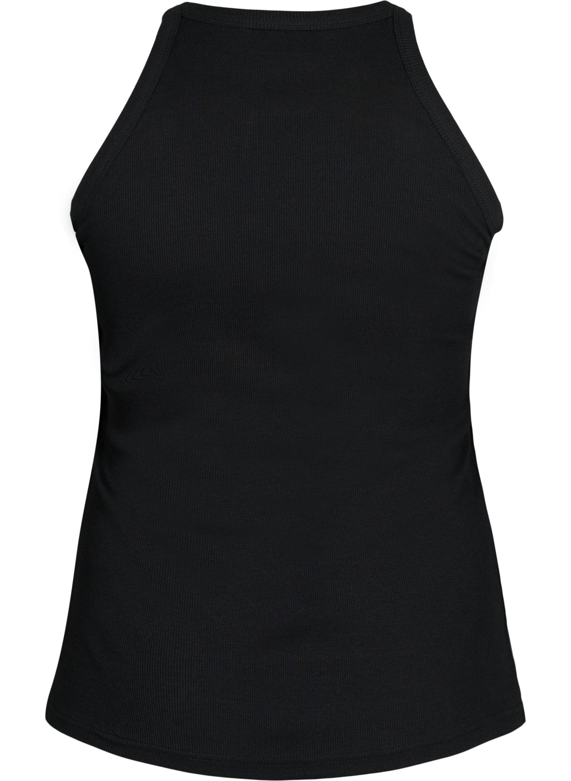 ZizziGeribde katoenen tanktop, Black, Packshot image number 1