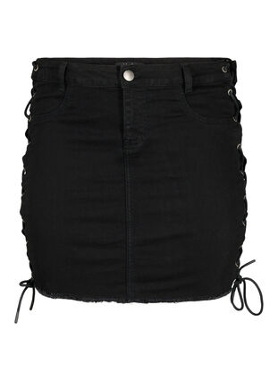 Jupe courte en jean à lacets, Black, Packshot image number 0