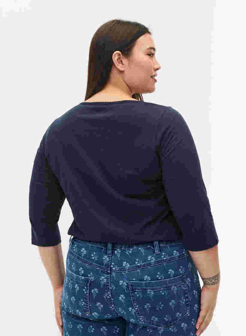 Katoenen blouse met 3/4 mouwen, Navy Blazer, Model image number 1
