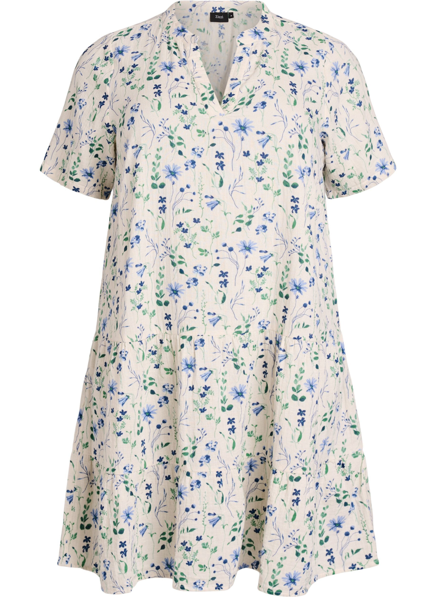 Zizzi Robe courte &eacute;vas&eacute;e en mousseline de coton, Beige, Packshot image number 0