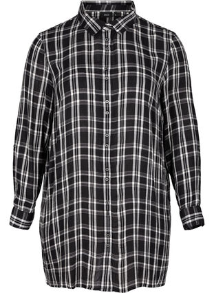 Lange geruite blouse in viscose , Black/White CH, Packshot image number 0