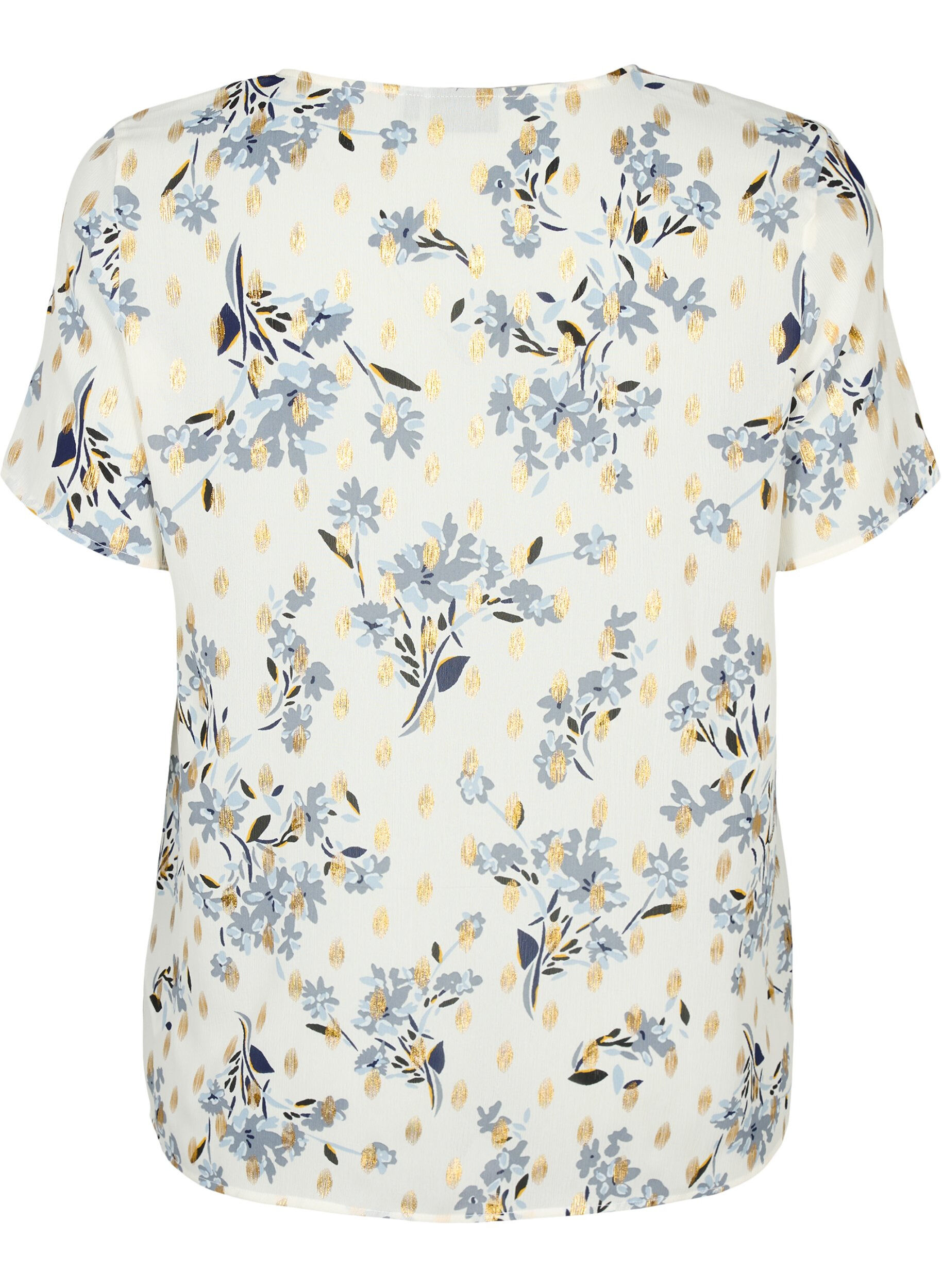 ZizziBlouse met print en lurex, White Flower/Gold, Packshot image number 1