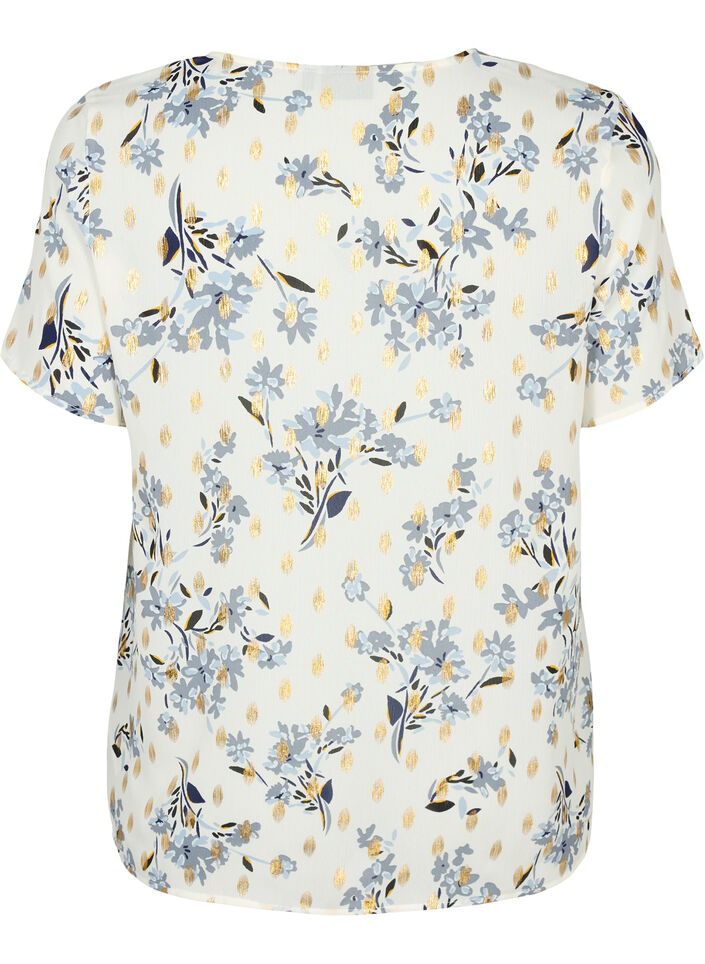 Blouse met print en lurex, White Flower/Gold, Packshot image number 1