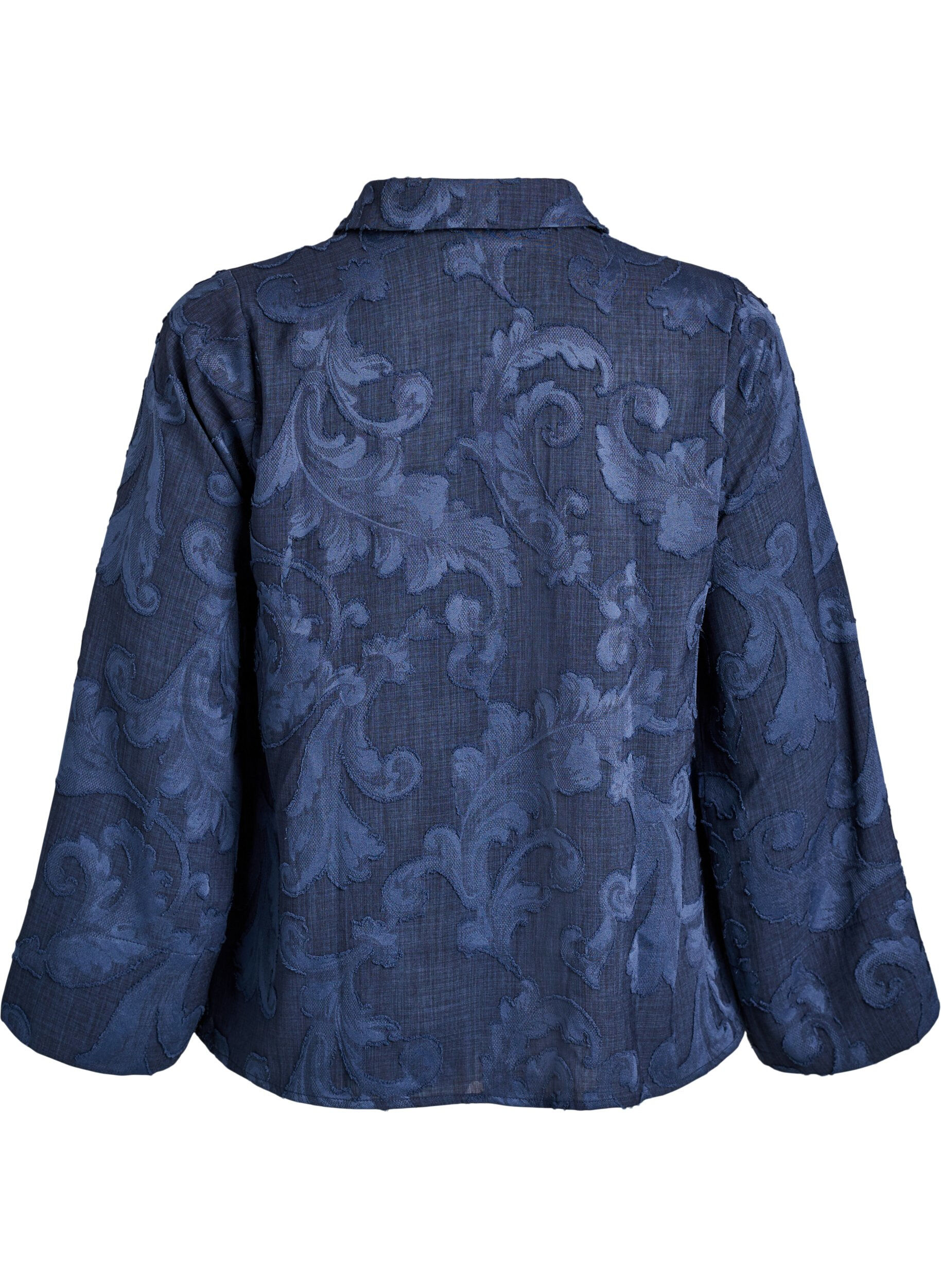 ZizziBlouse met V-hals en geweven textuurpatroon, Blauw, Packshot image number 1
