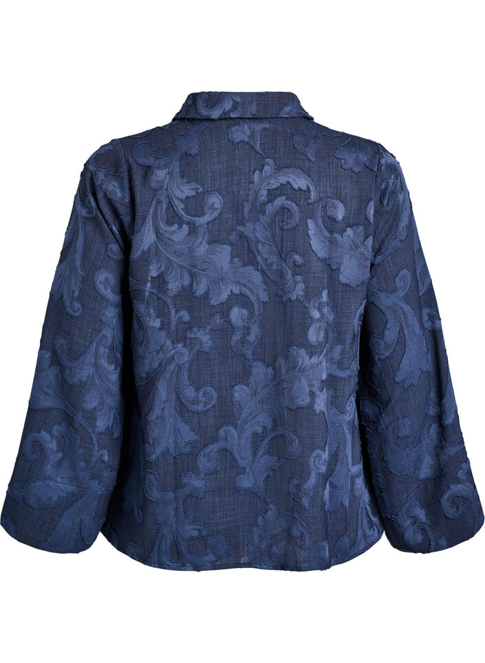 Blouse met V-hals en geweven textuurpatroon, Blauw, Packshot image number 1