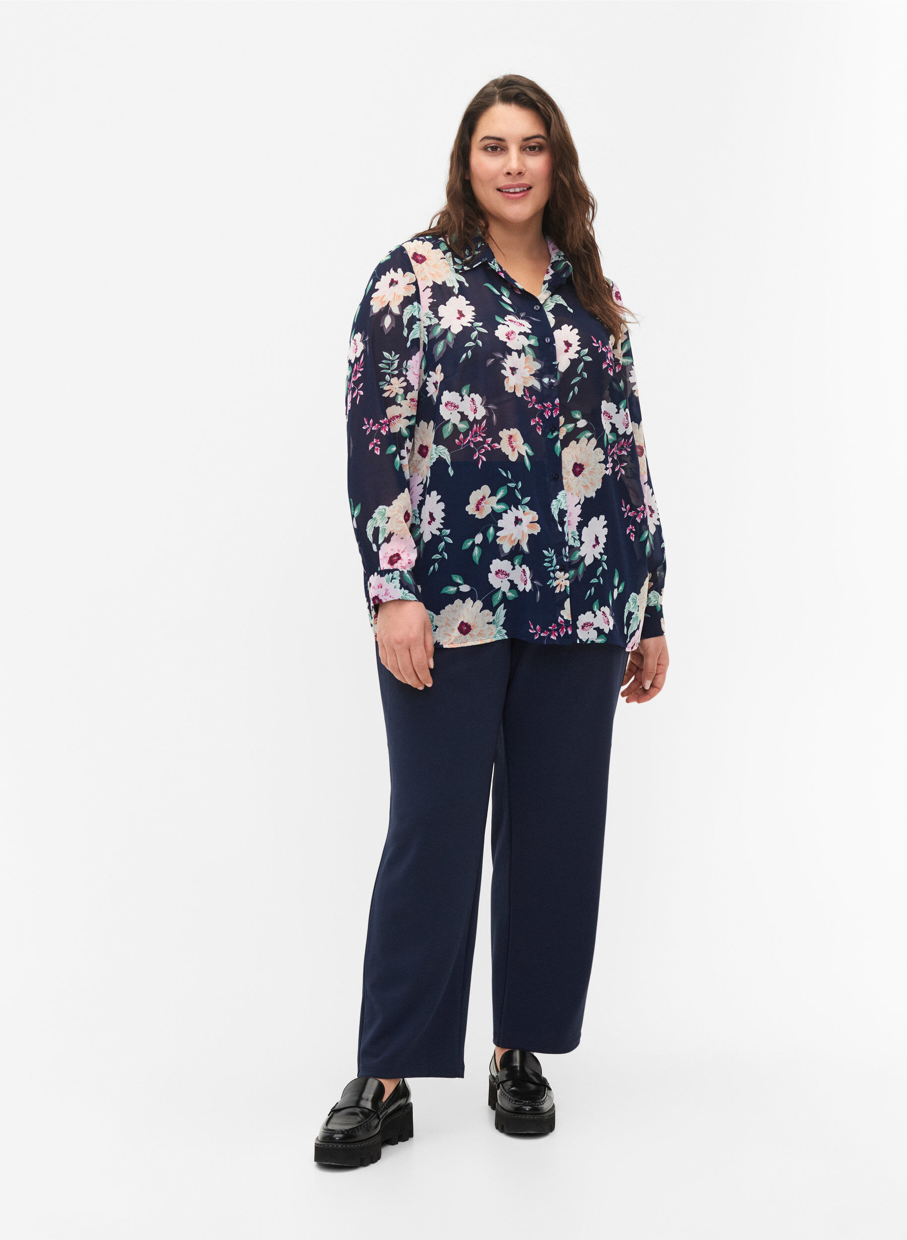 ZizziFLASH - Shirt met lange mouwen en bloemenprint, Navy Flower, Model image number 2