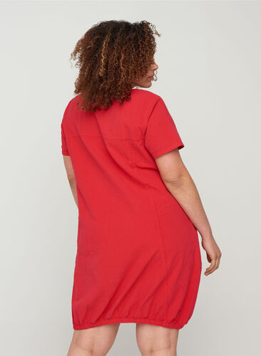Robe en coton à manches courtes, Lipstick Red, Model image number 1