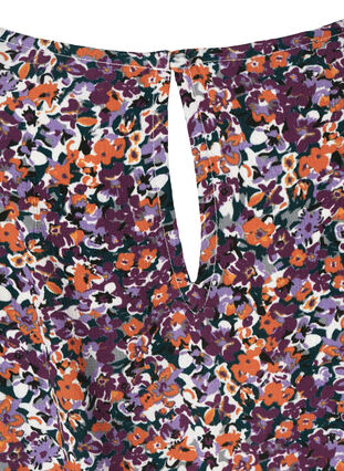 Blouse en viscose à smocks et imprimé floral, Purple FLower AOP, Packshot image number 3