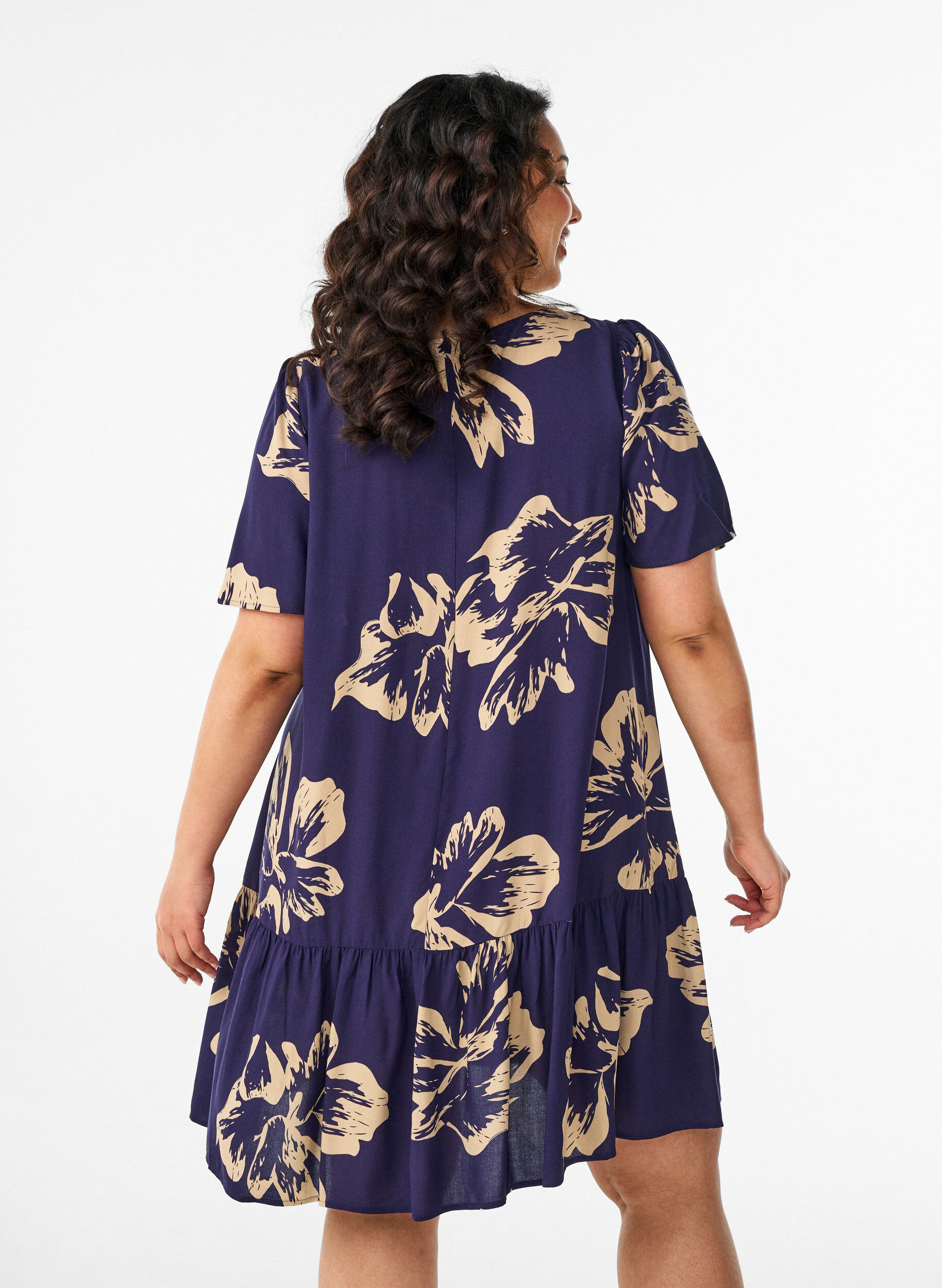 ZizziJurk van viscose met coupenaad, Blauw, Model image number 2