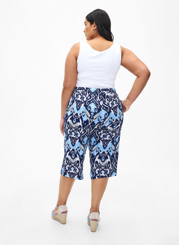 Pantalon culotte en viscose avec imprimé, Blue Ethnic AOP, Model image number 1
