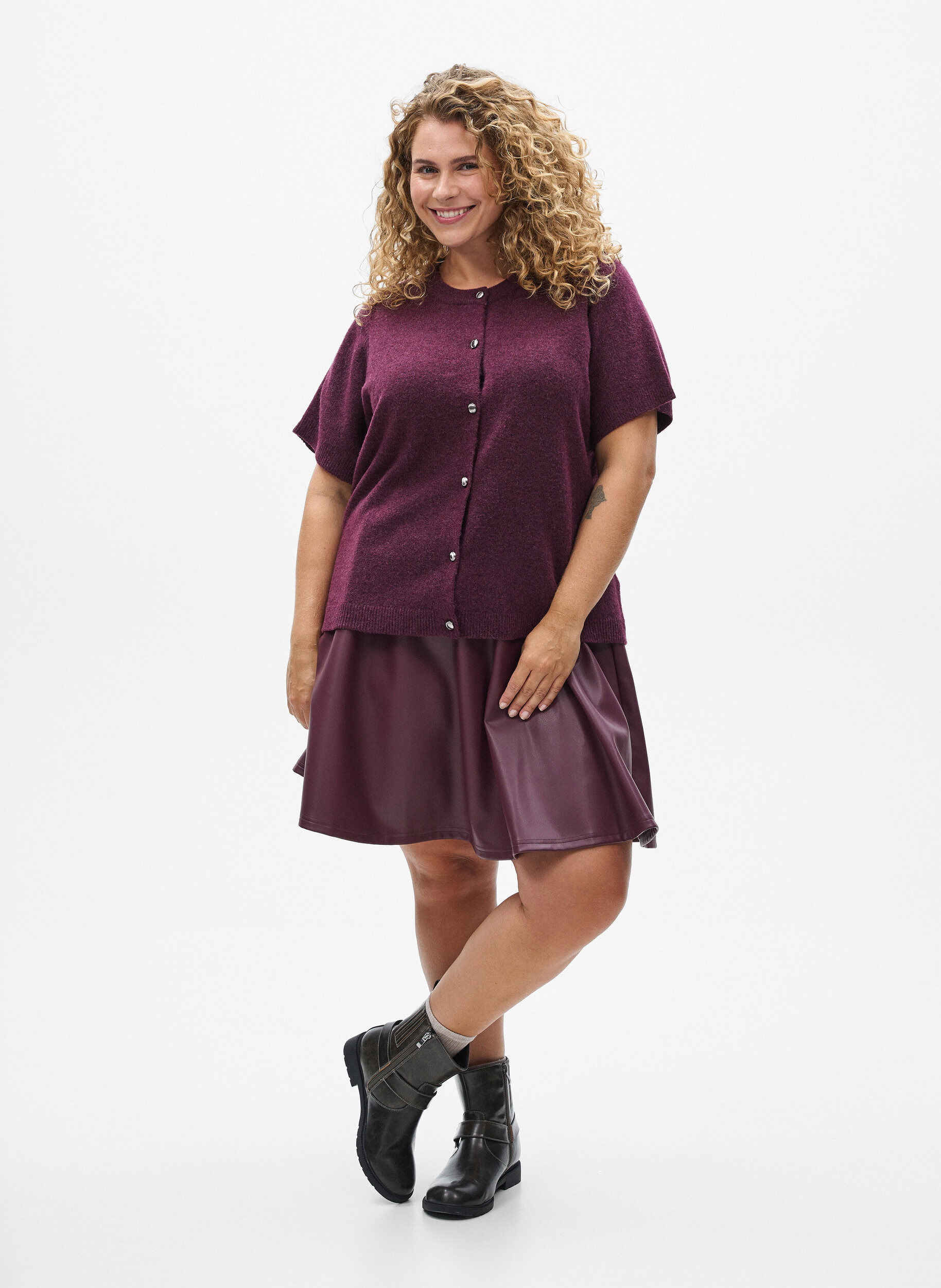 ZizziGebreide kleding vest met korte mouwen, Donker Bordeaux, Model image number 1