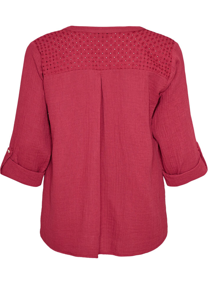 Blouse in katoenen mousseline met broderie anglaise, Rood, Packshot image number 1