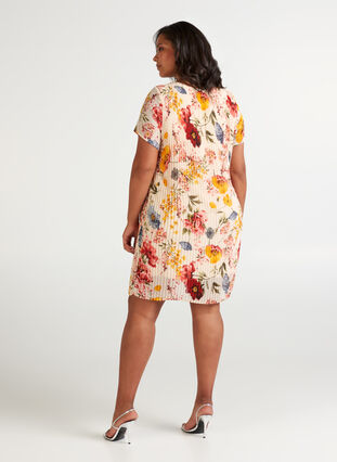 Geplooide jurk, AOP FLOWER, Model image number 1