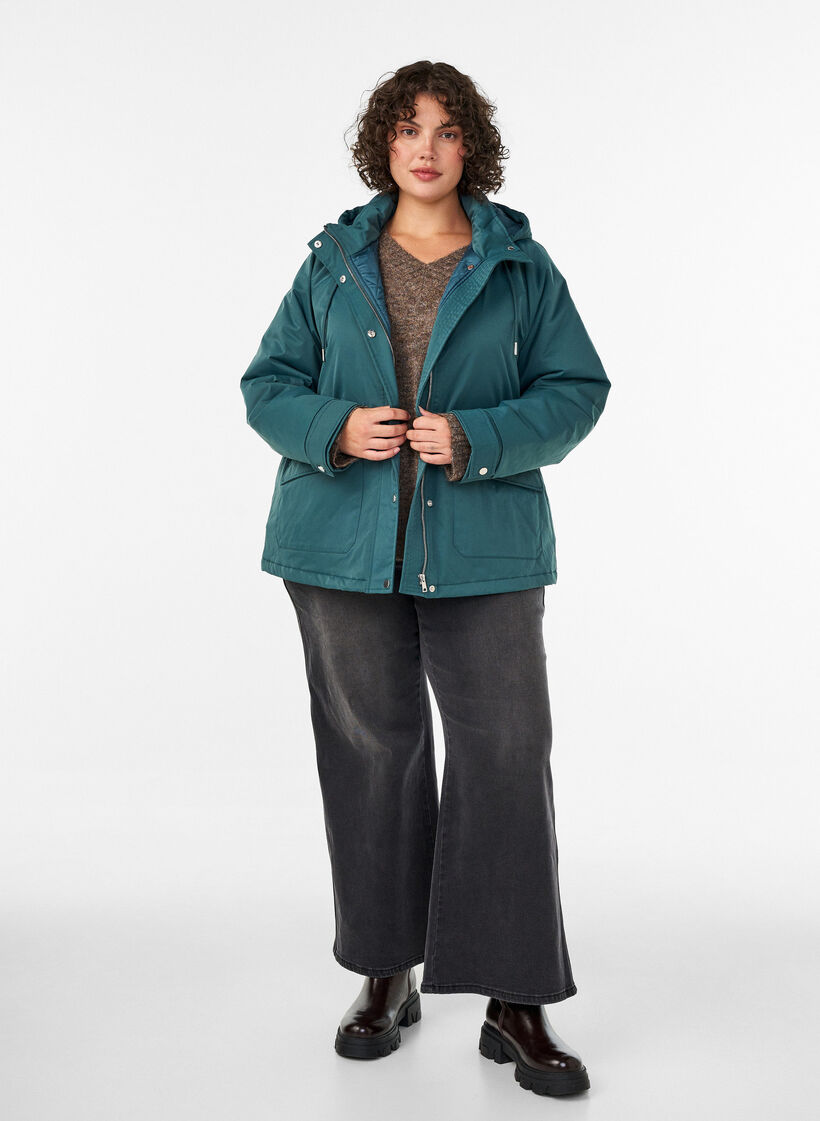 Gewatteerde parka met afneembare capuchon, Groen, Model image number 1
