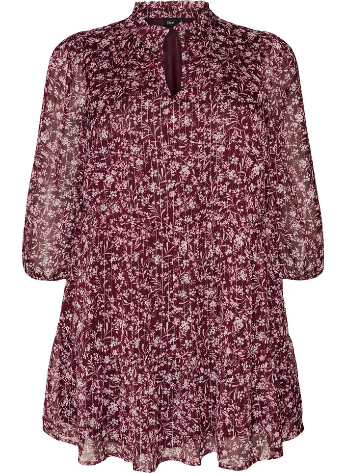 Tuniek met bloemenprint en glitterdraden, Rood, Packshot image number 0