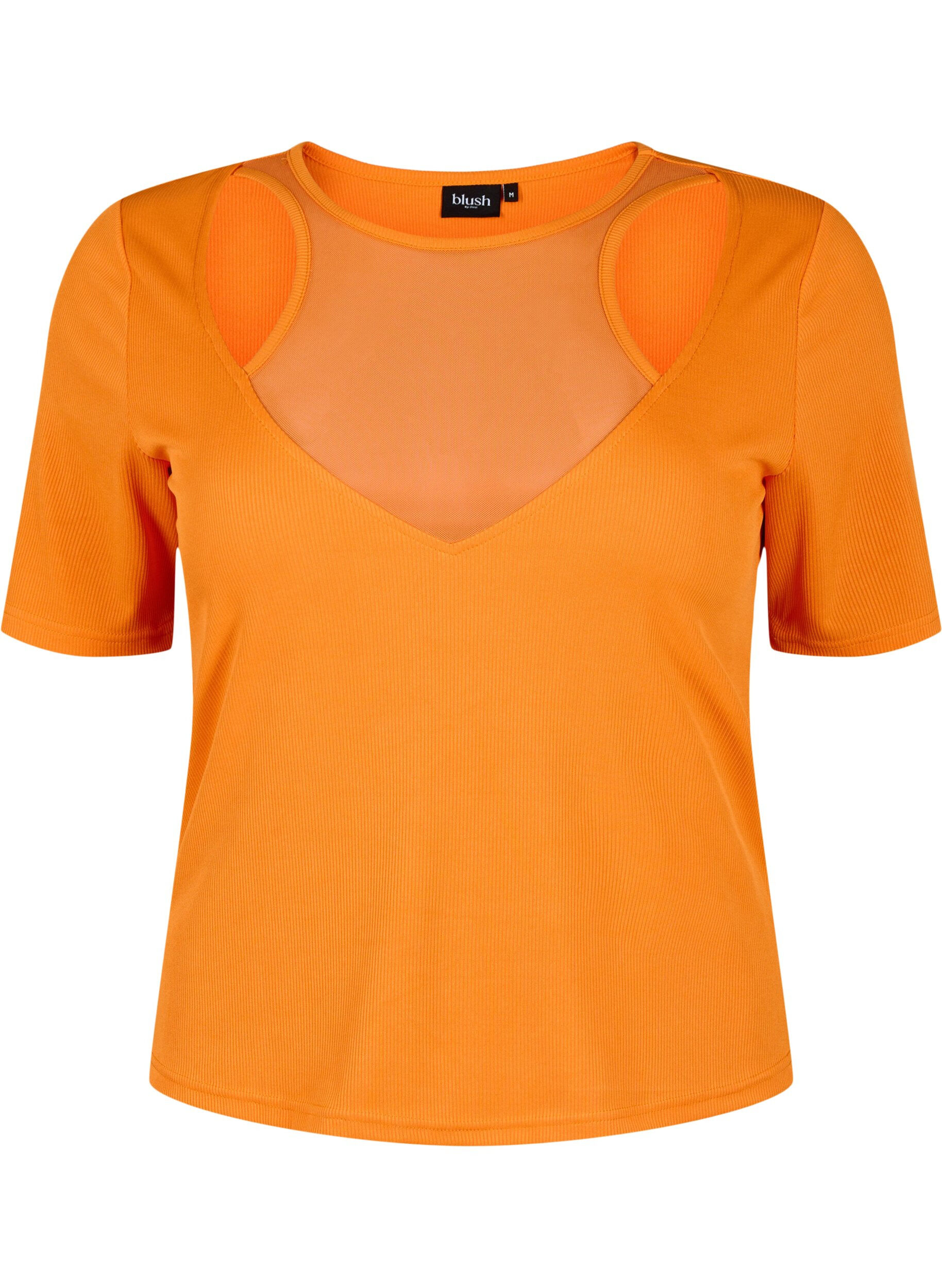 ZizziAansluitende blouse met mesh detail, Vibrant Orange, Packshot image number 0