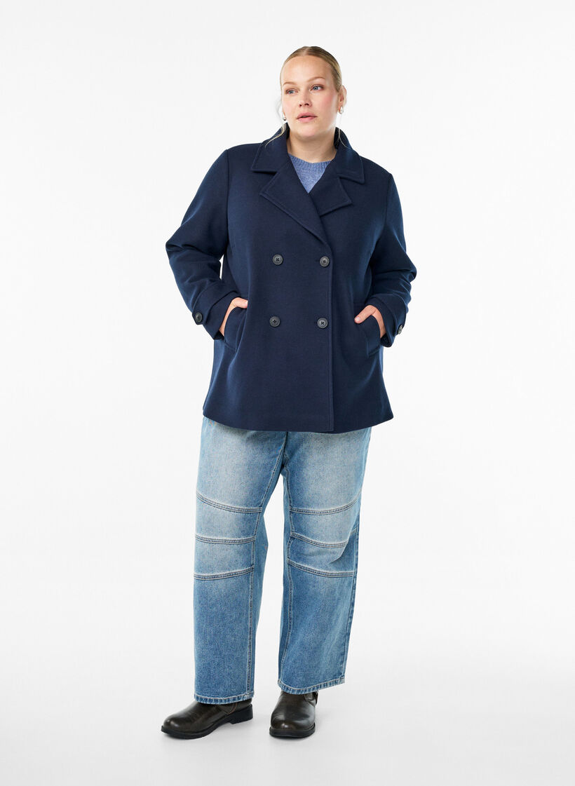 Korte jas met dubbele knoopsluiting, Blauw, Model image number 1