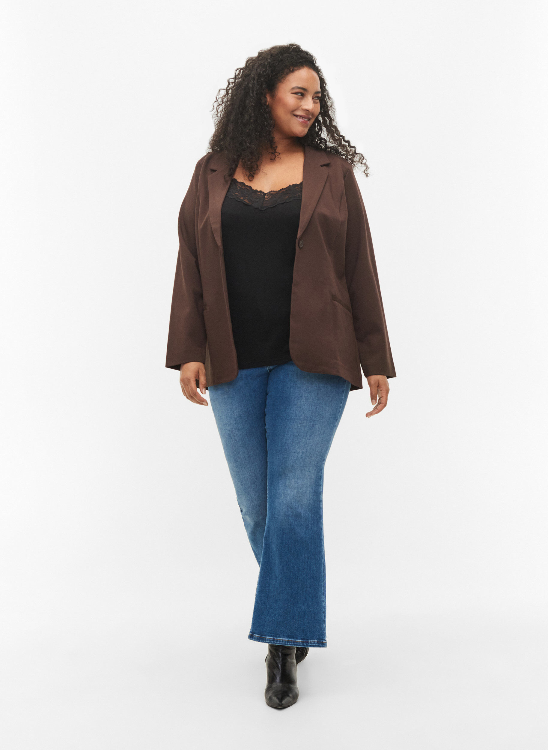 Zizzi2-pack viscose top met kant details, Zwart, Model image number 1