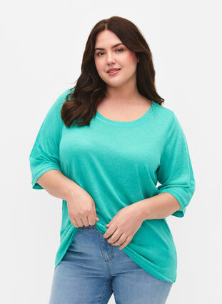 Blouse à manches 3/4, Turquoise, Model image number 0
