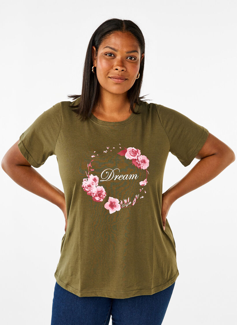 FLASH - T-shirt avec motif, Olive Night Flower, Model image number 0