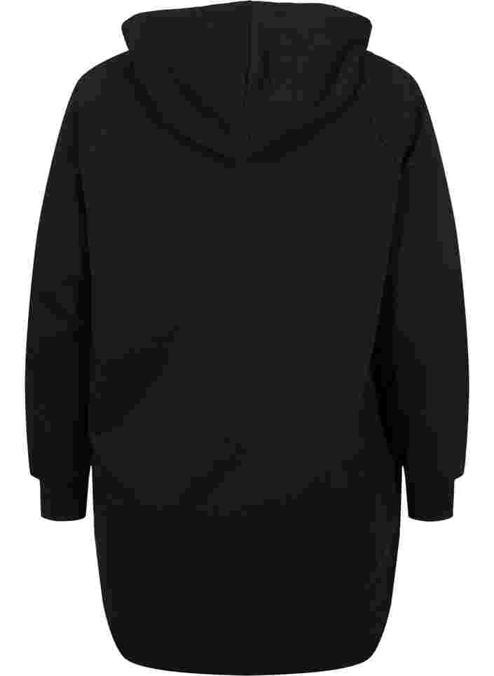 Lang sweatshirt met capuchon en print, Black w. Logo Print, Packshot image number 1