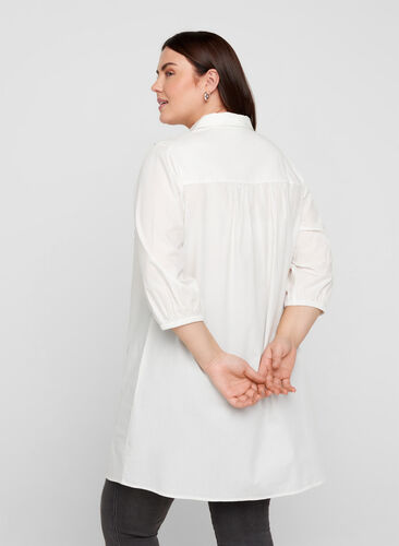 Tunique en coton à manches 3/4 et dentelle, Bright White, Model image number 1